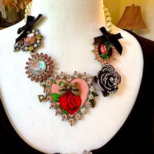 Vintage Betsey Johnson, dollhouse, rose, hot necklace
